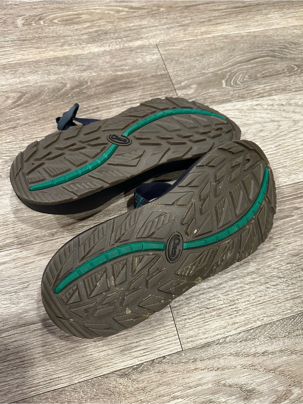 Chaco Black Sandals with Navy and Teal Plaid Straps - Picture 3 of 4
